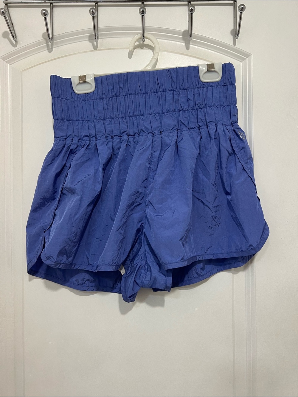 Free People Smocked High-Rise Athletic Shorts in Royal Blue